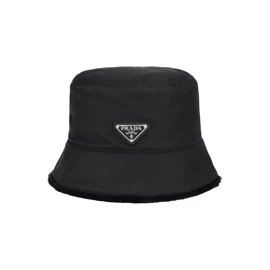 RE-NYLON AND SHEARLING BUCKET HAT