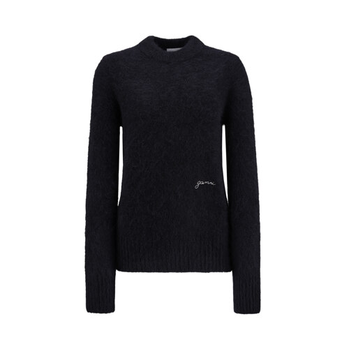 BRUSHED ALPACA O-NECK #BLACK