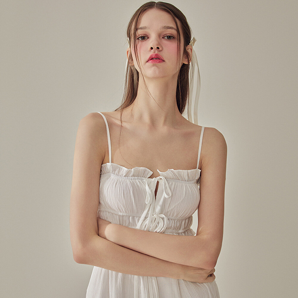 르헨 스트랩 컷아웃 롱원피스 white ONE SIZE