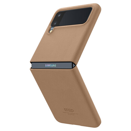 韩际新世界网上免税店-SPIGEN-SELFIESTICK-Galaxy Z-Flip 3 Natural Leather Case Enzo Classic Brown 手机壳