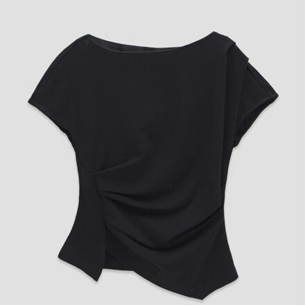 (Z-BL-4225)LOND WAIST TUCK BLOUSE BLACK FREE
