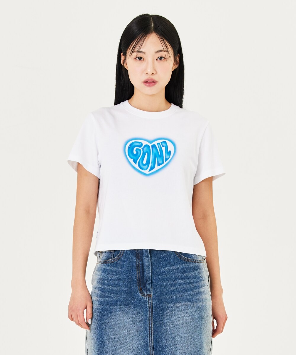 Tシャツ・カットソー [MARK GONZALES]CLEAR HEART W'S CROP COOL COTTON S/S T-SHIRT WOMENS HEART GONZ CROPPED T-SHIRT - WHITE - MARK GONZALES