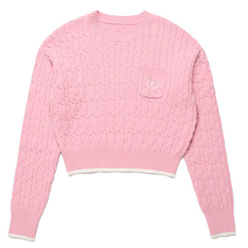 ROUND NECK CABLE KNIT PINK FREE