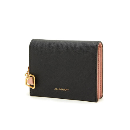 Dark Grey Petit Charm Cowhide Pink Trim Wallet
