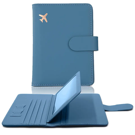 RFID Blocking Leather Passport Wallet Blue - 护照包