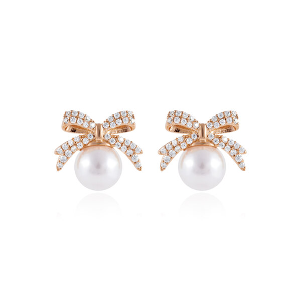 신세계인터넷면세점-쥬디앤폴-earring-#로즈골드/다이애나 러블리 리본 앤 진주 드롭 귀걸이