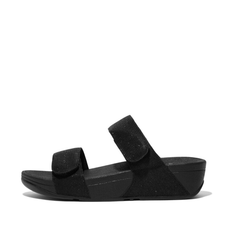 韩际新世界网上免税店-FITFLOP-鞋-LULU ADJUSTABLE SHIMMERLUX SLIDES All Black