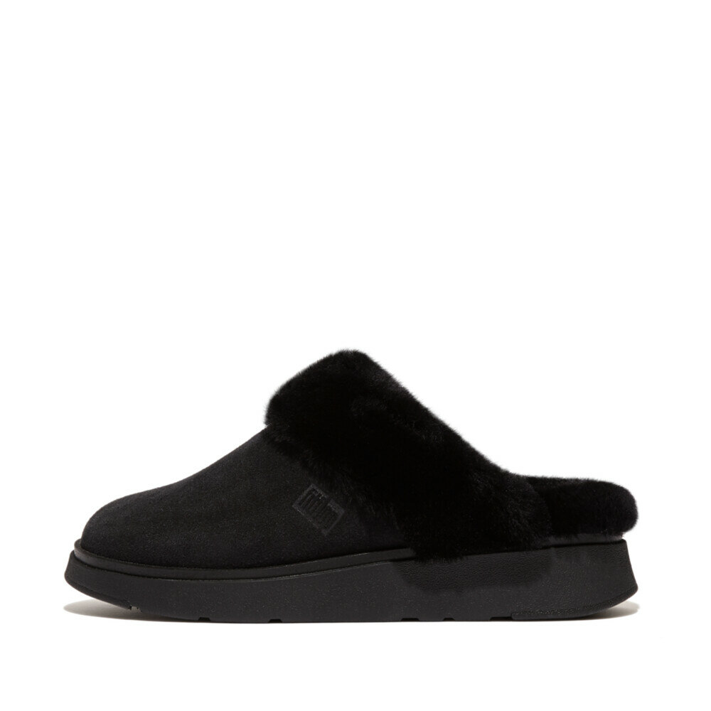 GEN-FF SHEARLING-COLLAR SUEDE SLIPPERS All Black