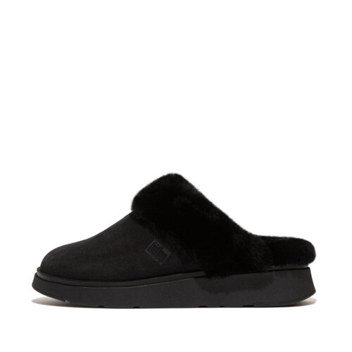GEN-FF SHEARLING-COLLAR SUEDE SLIPPERS All Black