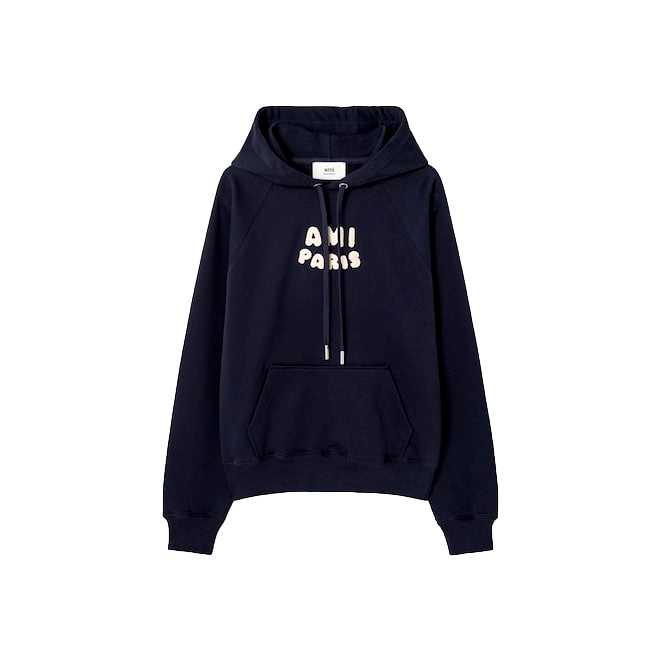 UNISEX) AMI PARIS CROCHE HOODIE USW275.747 (NAVY BLUE