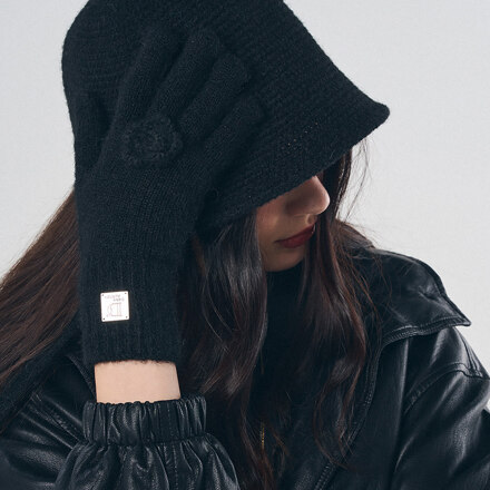 #Black/Dear Snow Knit Fingerhole Gloves 手套