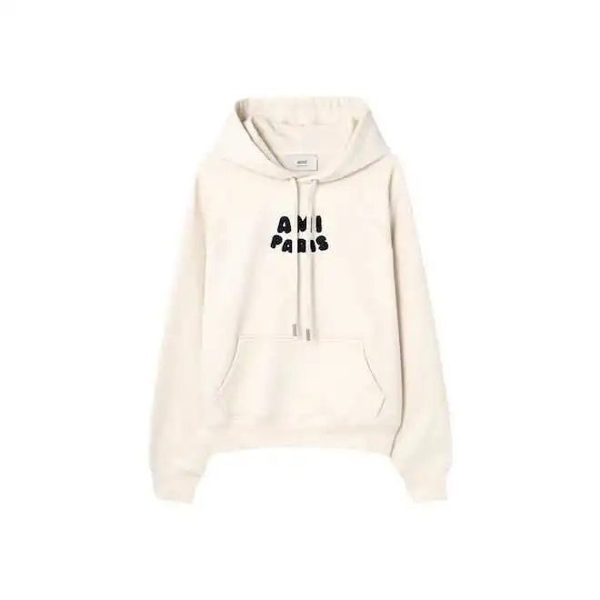UNISEX) AMI PARIS CROCHE HOODIE USW275.747 (WHITE CREAM UNISEX) AMI PARIS CROCHE HOODIE USW275.747 (WHITE CREAM