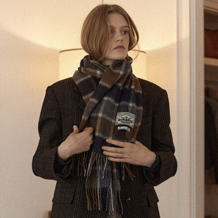 DAILY CHECK WOOL MUFFLER - 藏蓝格纹