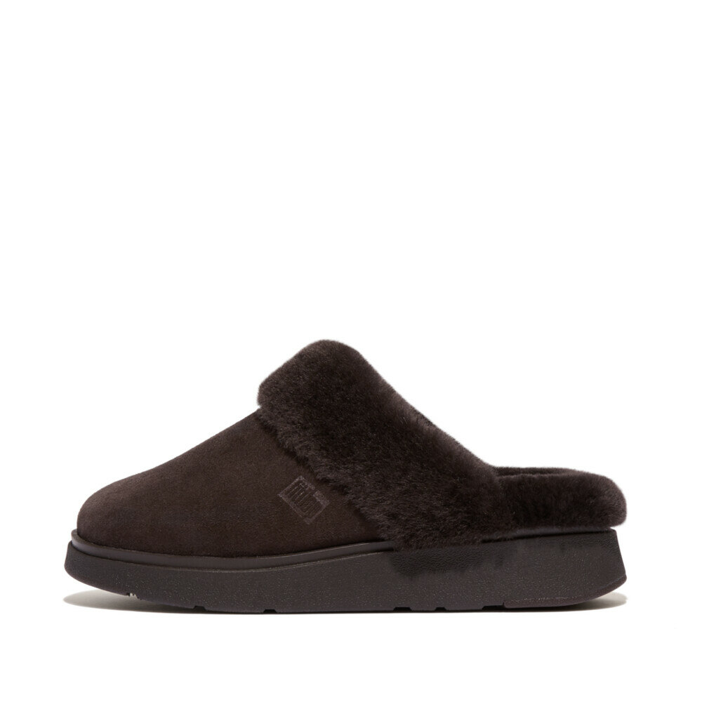 GEN-FF SHEARLING-COLLAR SUEDE SLIPPERS Chocolate Brown