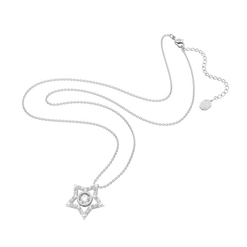 Stella pendant, Star, White, Rhodium plated