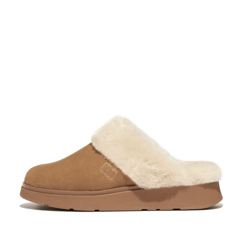 GEN-FF SHEARLING-COLLAR SUEDE SLIPPERS Desert Tan