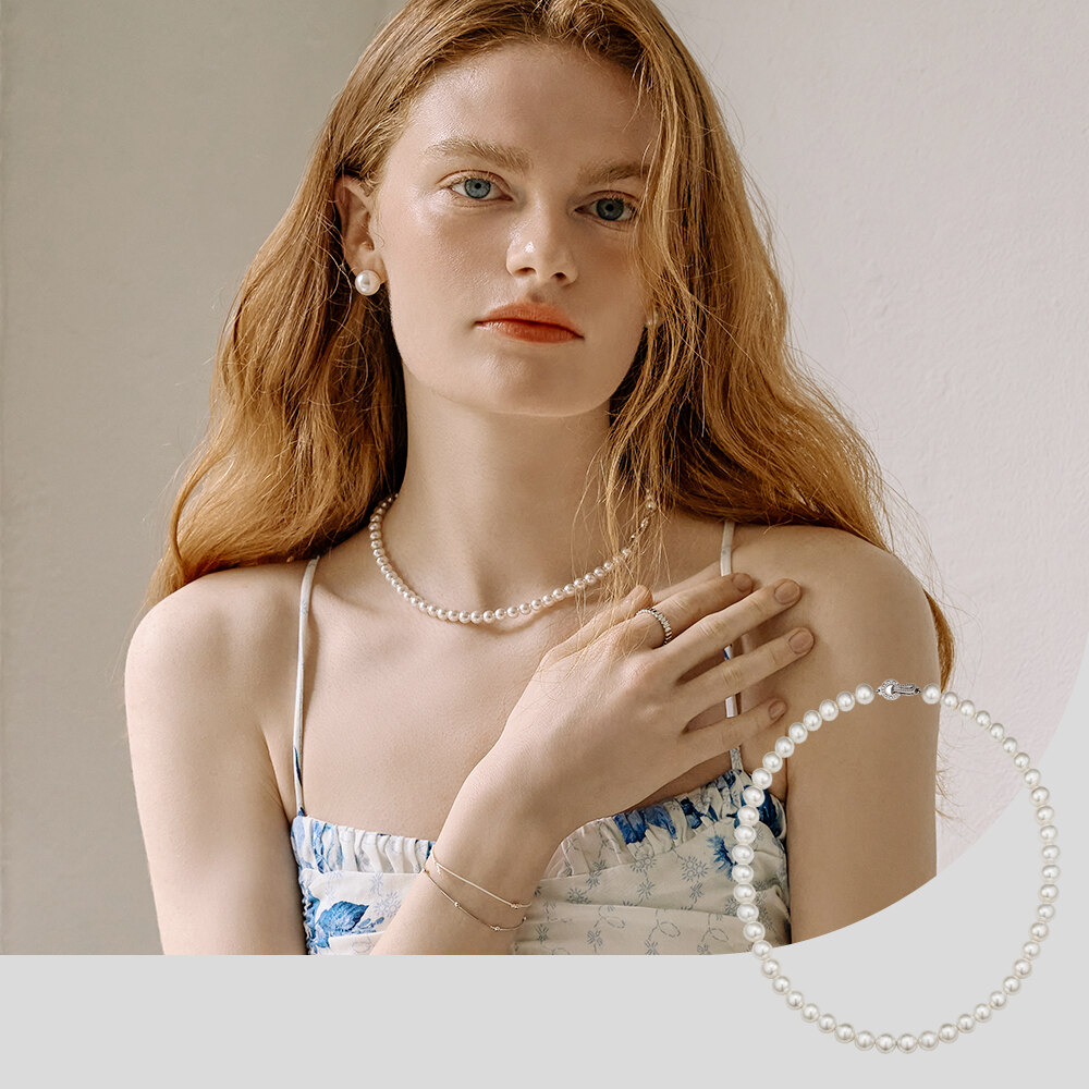 [haesool] 韓国アクセ☆925Silver☆Swarov Pearl Necklace 全3色 haesool] 韓国アクセ☆925Silver☆Swarov Pearl Necklace 全3色