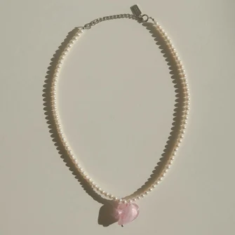 love long pearl necklace - pink