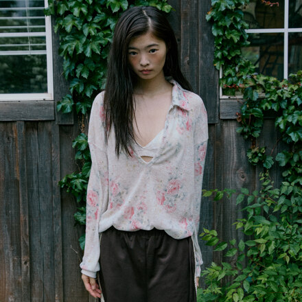 Flower Henley Loose Tee_Ivory