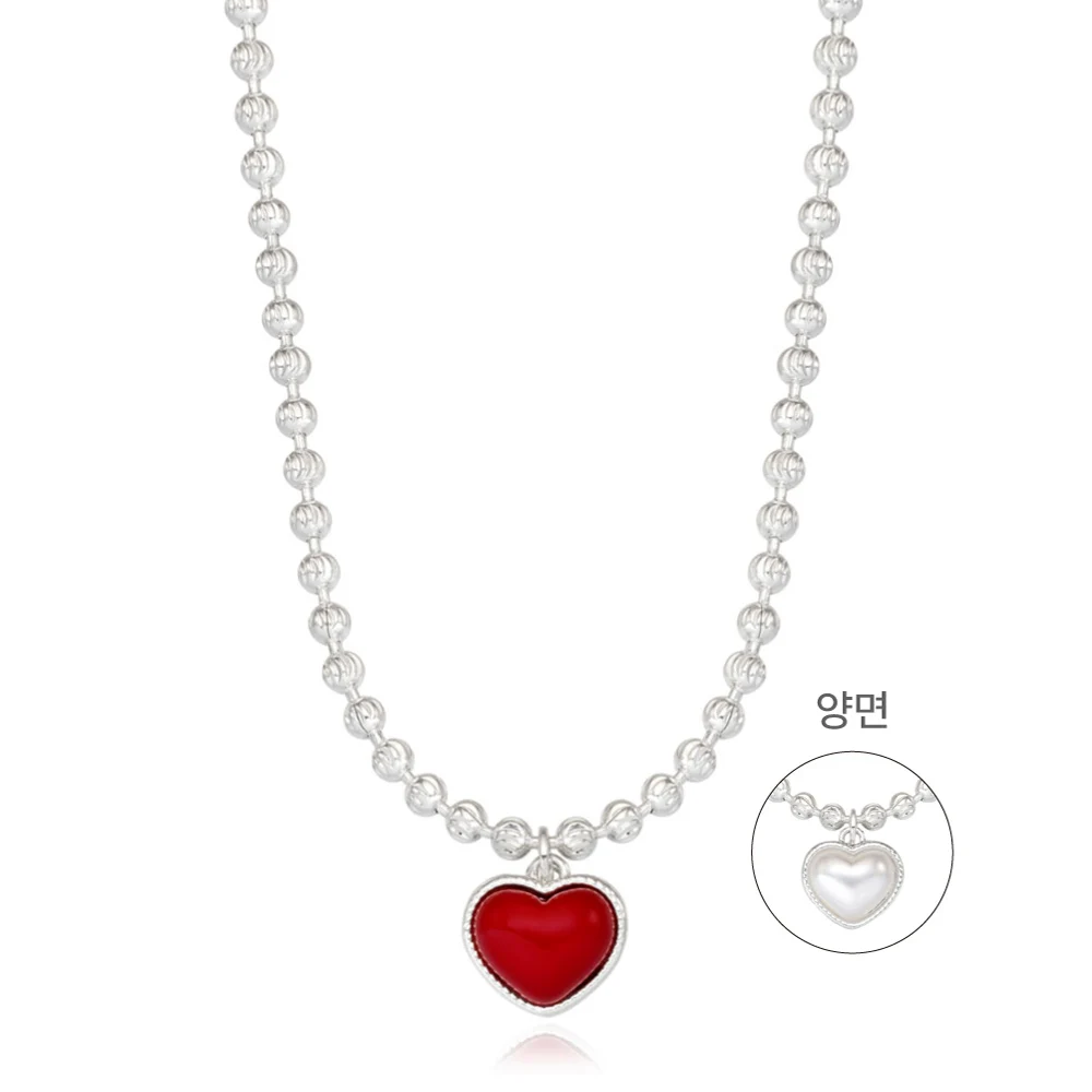 신세계인터넷면세점-이니비니-necklace-듀얼 하트 레드 진주 볼드 목걸이