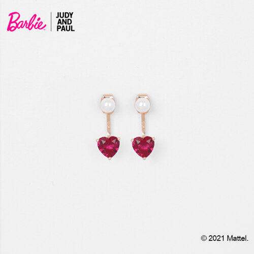 韩际新世界网上免税店-JUDY AND PAUL-首饰-[BARBIE X JUDY AND PAUL] Barbie pearl n heart crystal clutch earring RubyRed 耳饰