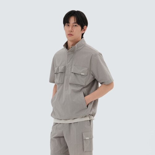 루트 스탠드넥 반팔 아노락 포그그레이