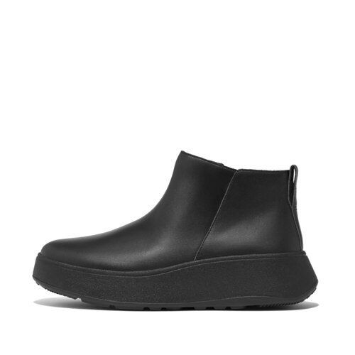 F-MODE LEATHER FLATFORM ZIP ANKLE BOOTS All Black