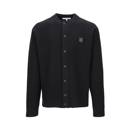FOX HEAD WOOL RIBBED CARDIGAN