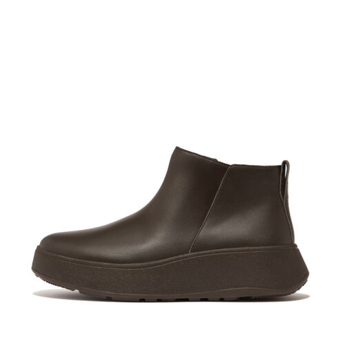 F-MODE LEATHER FLATFORM ZIP ANKLE BOOTS Chocolate Brown