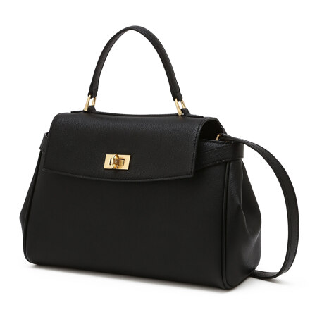 HIBA6E167BK Black Buckle Detail Cow Leather Tote Bag