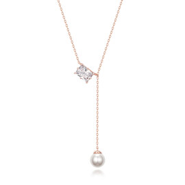 SILVER DROP CUBIC PEARL NECKLACE (RG)