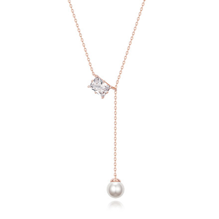 SILVER DROP CUBIC PEARL NECKLACE (RG)