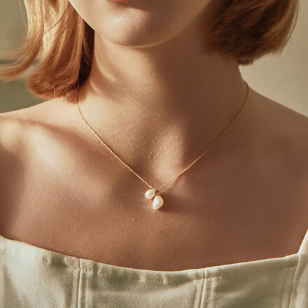 18k gold plated twin pearl-necklace