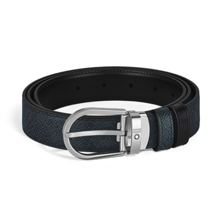 220965 Tweed Blue/Black 30mm Reversible Leather Belt with Horseshoe Buckle