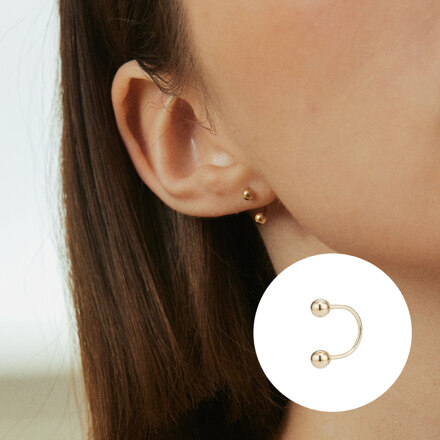 14k U curve two ball piercing earring 3mm (1EA)