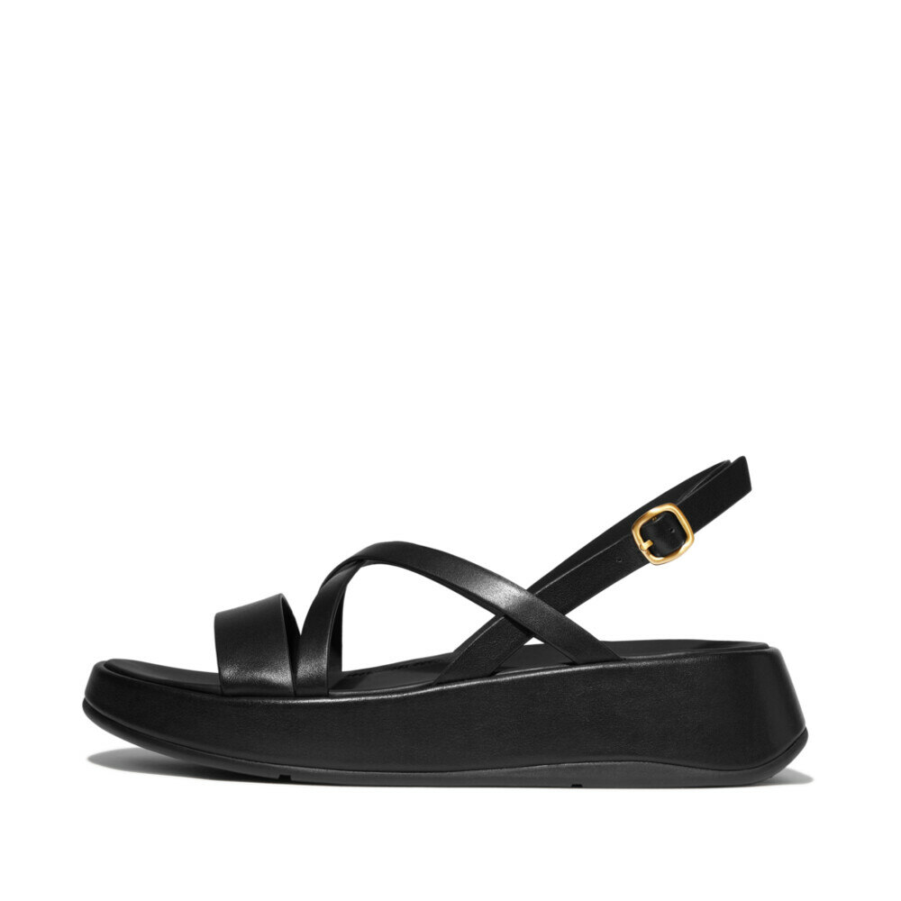 Women F-MODE LEATHER FLATFORM STRAPPY BACK-STRAP SANDALS All Black