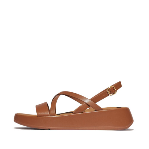 Women F-MODE LEATHER FLATFORM STRAPPY BACK-STRAP SANDALS Deep Tan