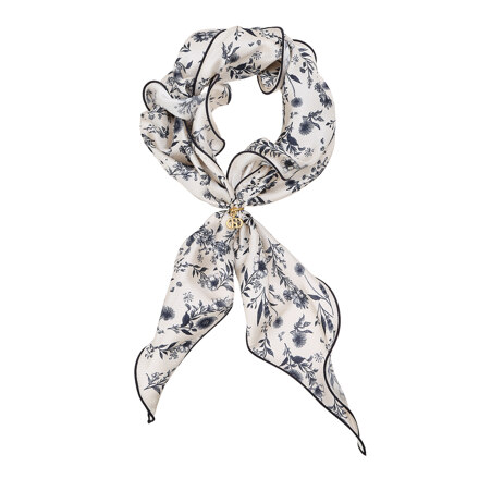 HISC6E395N2 Navy Triangle Ring Ruffle Silk Scarf Set 女士丝巾套装