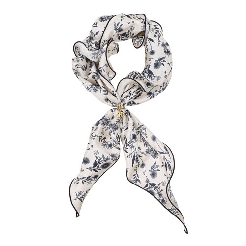 HISC6E395N2 Navy Triangle Ring Ruffle Silk Scarf Set 女士丝巾套装