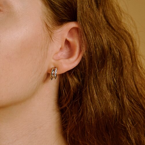[에스파, 태연 착용]two-line cubic earring : White