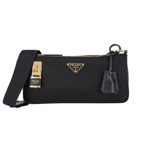SMALL RE-NYLON AND LEATHER SHOULDER BAG