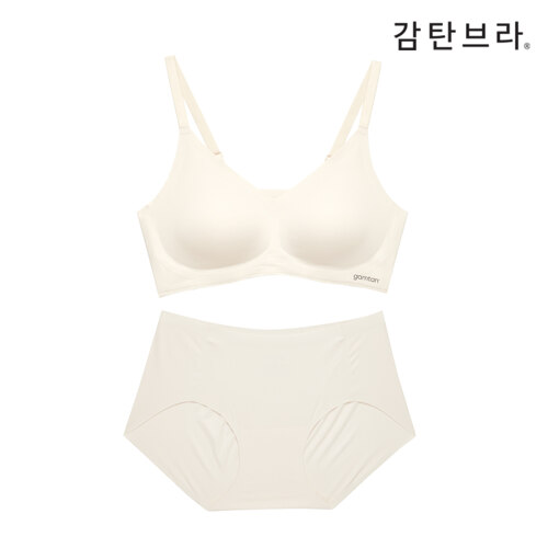 감탄브라 에어소프트 스트랩브라팬티 크림베이지
