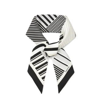 HISC5F815BK Black Striped Petit Silk Scarf 黑色条纹真丝小方巾