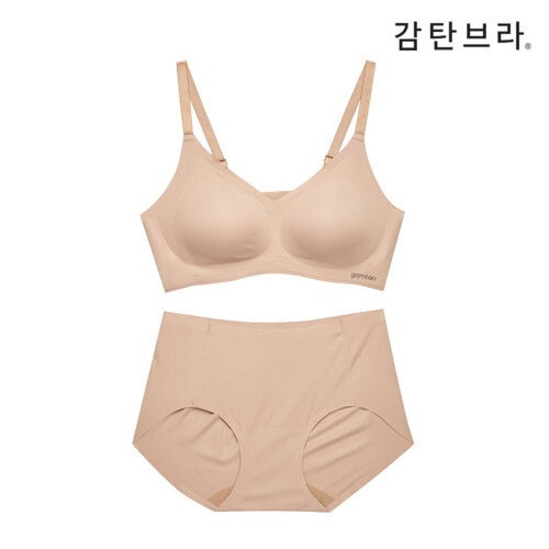 감탄브라 에어소프트 스트랩브라팬티 태닝베이지