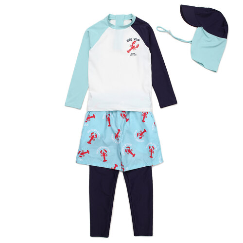 韩际新世界网上免税店-BLUEDOG-运动休闲-MN)Lobster Graphic Swimming Suit SET