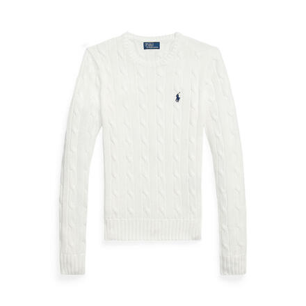 Cable Knit Cotton Crewneck Sweater _ 白色