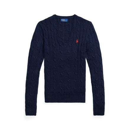 CABLE-KNIT 棉质V领毛衣 _ HUNTER NAVY