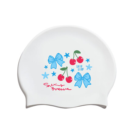 Ribbon Cherry Silicone Swimming Cap Blue One size - 硅胶泳帽