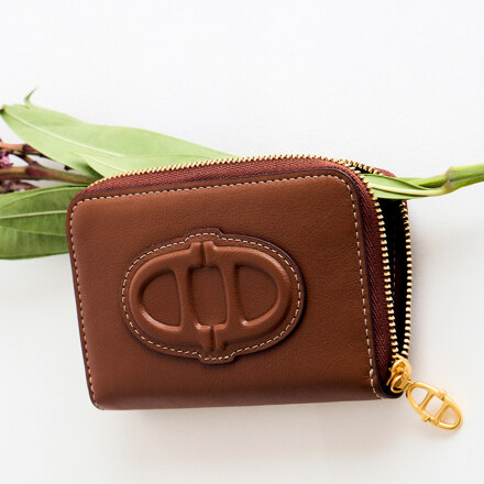 Brown Stamp Zipper Coin Card Holder 卡包