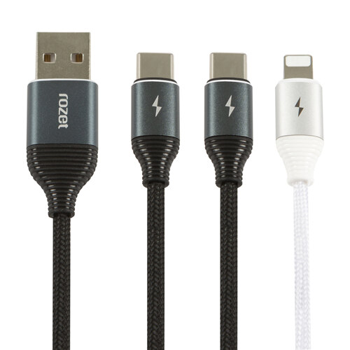 韩际新世界网上免税店-rozet-CHARGER_CABLE-DoubleC+8PIN 充电数据线1.2M(C型接口+C型接口+8pin)/BLACK